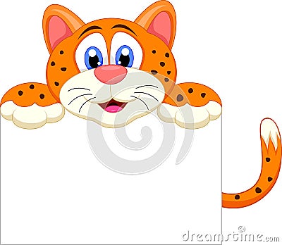 Cute cheetah cartoon with blank sign Stock Photo