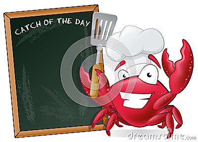 Cute Chef Crab with Spatula and Menu Board. Vector Illustration