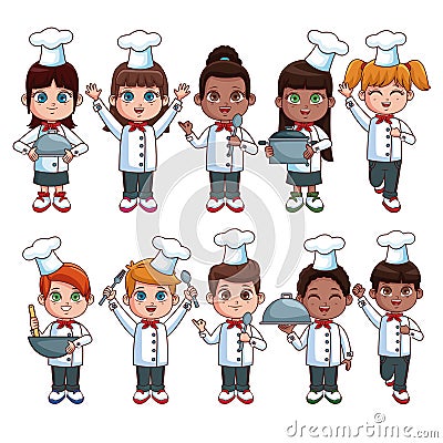 Cute chef kids cartoons Vector Illustration