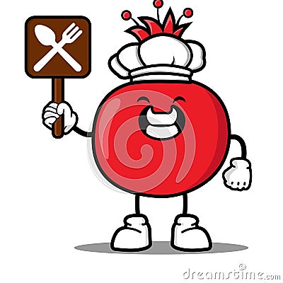 Cute chef red pomegranate cartoon mascot character Vector Illustration