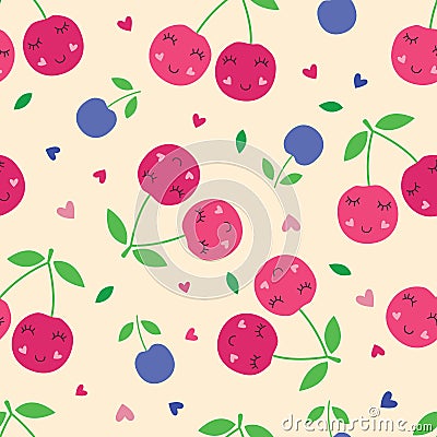 Cute cherries seamless pattern Vector Illustration