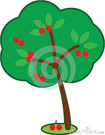 Cute Cherry Tree Vector Illustration