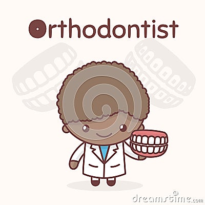 Cute chibi kawaii characters. Alphabet professions. The Letter O - Orthodontist. Vector Illustration