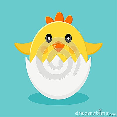 Cute chick in egg shells. Vector illustration Cartoon Illustration