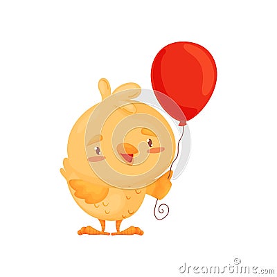 Cute chicken with a balloon. Vector illustration on white background. Vector Illustration