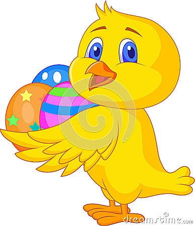 Cute chicken cartoon with easter egg Vector Illustration
