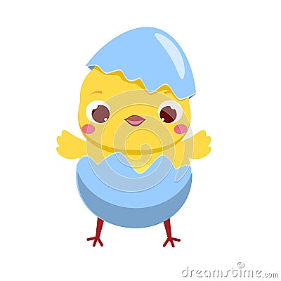 Cute chicken egg hatching. Cartoon funny chick. Isolated Easter character Vector Illustration