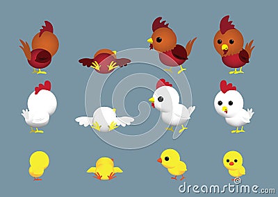 Cute Chicken Family Cartoon Character Poses Set 1 Vector Illustration