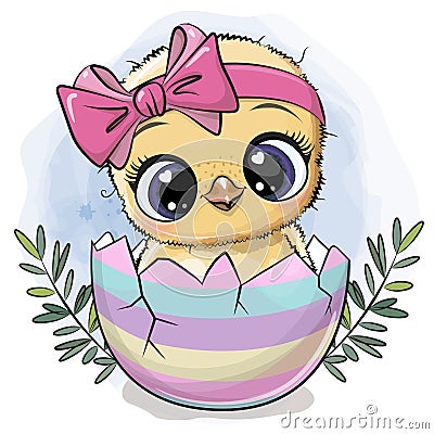 Cute chicken hatched from the egg Vector Illustration