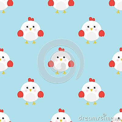 Cute chicken/Rooster cartoon character Seamless pattern. Vector Illustration