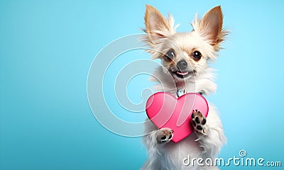 A cute Chihua dog holds a heart in its paws Stock Photo