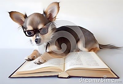 Cute chihuahua puppy with book about bedtime stories Stock Photo