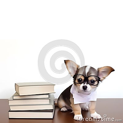 Cute chihuahua puppy with books about bedtime stories Stock Photo