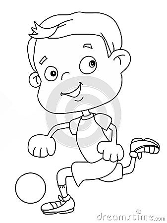 Cute child boy playing football illustration white backgroundcartoon illustration Cartoon Illustration