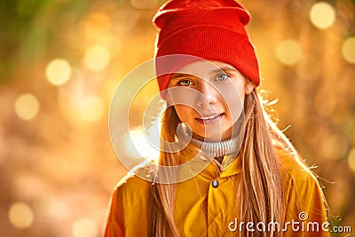 Teen girl in red hat Stock Photo