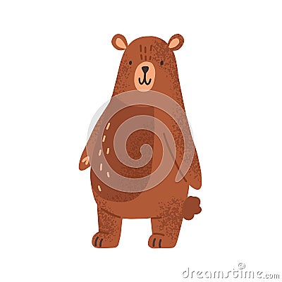 Cute childish animal character in simple style. Flat vector cartoon textured illustration of adorable smiling teddy bear Vector Illustration