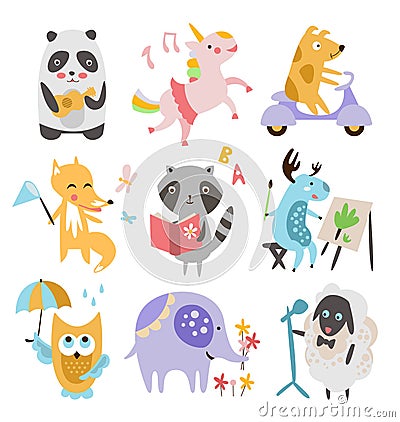 Cute Childish Animals Vector Set Vector Illustration