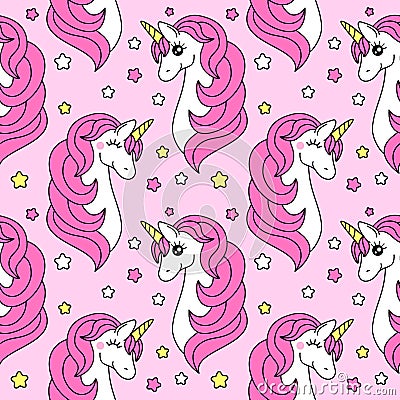 Cute childish seamless pattern with cartoon character of magic unicorn Vector Illustration