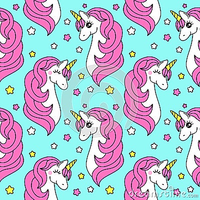 Cute childish seamless pattern with cartoon character of magic unicorn Vector Illustration