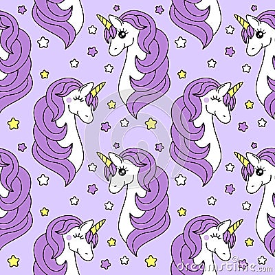 Cute childish seamless pattern with cartoon character of magic unicorn Vector Illustration