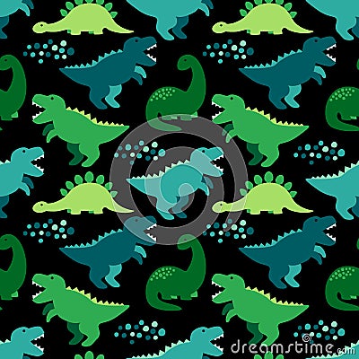 Cute childish seamless pattern with dinosaurs ideal for fabrics, wallpaper and different surfaces Vector Illustration