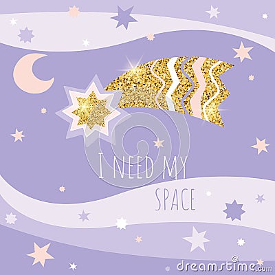 Cute childish space postcard. Comet and stars vector illustration Vector Illustration