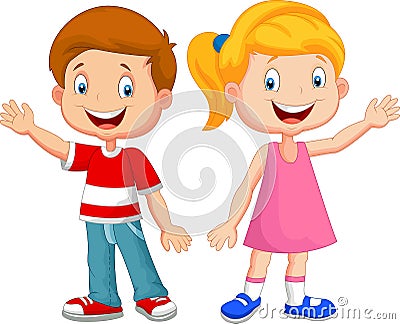 Cute children cartoon waving hand Vector Illustration