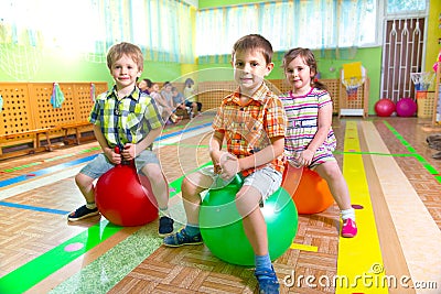 Cute children in gym Stock Photo