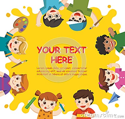 Cute children have fun and ready to get painting together. Vector Illustration