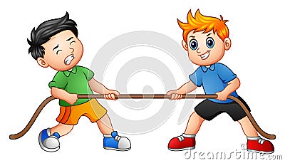 Cute children playing tug of war Vector Illustration