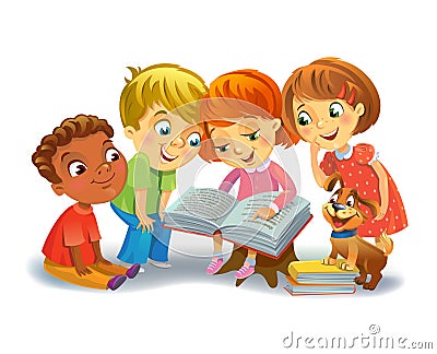 Cute children reading books Vector Illustration