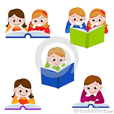 Cute children reading books. Icon for education. Vector illustration Vector Illustration