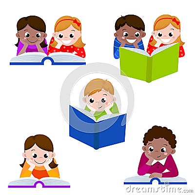 Cute children reading books. Icon for education. Vector illustration Vector Illustration