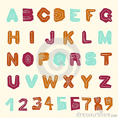 Cute children's fabulous cartoon multi-colored font Vector Illustration