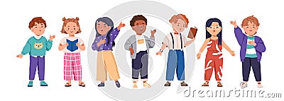 Cute children singing song together. Little kids singers in choir. Diverse vocal talented girls and boys group chorus Vector Illustration