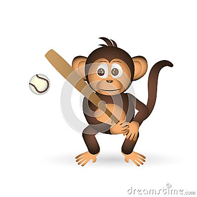 Cute chimpanzee holding baseball bat sport little monkey eps10 Vector Illustration