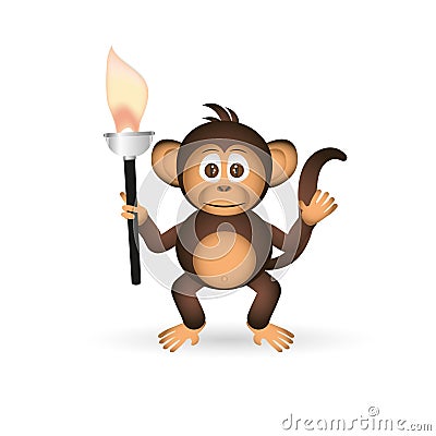 Cute chimpanzee little monkey holding flame torch Vector Illustration