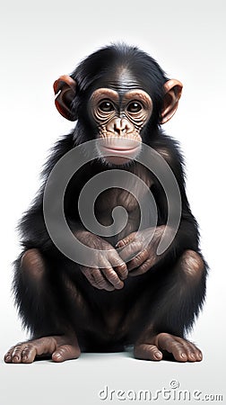 Cute chimpanzee sitting isolated on white background Stock Photo
