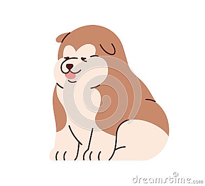 Cute Chinese Alaskan Malamute sitting. Funny adorable puppy. Lovely canine animal. Sweet chunky stout baby doggy. Happy Vector Illustration