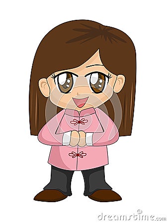 Cute Chinese Cartoon Girl Vector Illustration