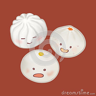 Cute Chinese steamed buns illustration Cartoon Illustration