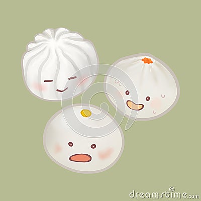 Cute Chinese steamed buns illustration Cartoon Illustration