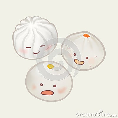 Cute Chinese steamed buns illustration Cartoon Illustration