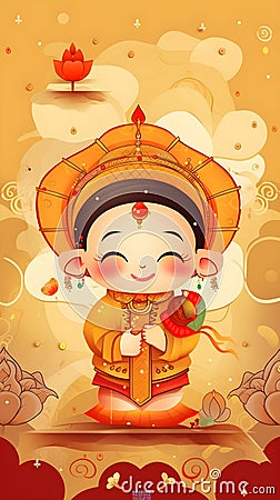 A cute Chinese wallpaper about relief, superstition, astrology, strengthening luck and destiny. Stock Photo