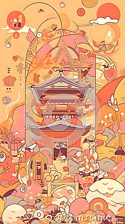 A cute Chinese wallpaper about relief, superstition, astrology, strengthening luck and destiny. Stock Photo