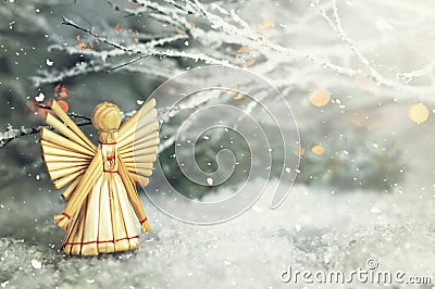 Christmas angel. Christmas straw ornament Stock Photo