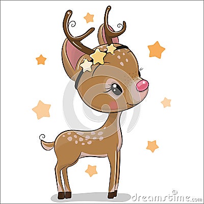 Cute Christmas deer isolated on a white background Vector Illustration