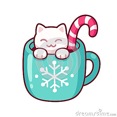 Cute Christmas drink cat Vector Illustration