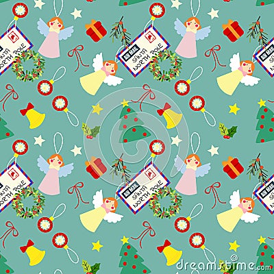 Cute Christmas elements seamless pattern. Vector Illustration