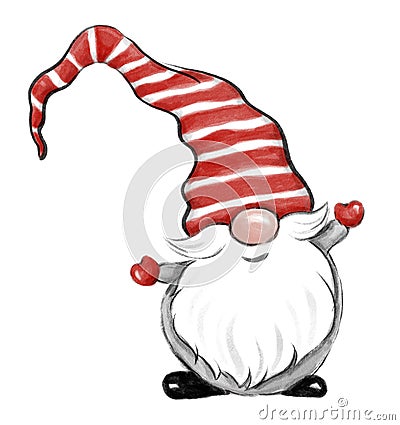 Cute Christmas Gnome in hat and gloves waving Stock Photo